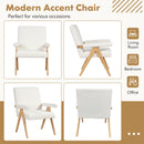 Mid Century Modern Accent Chair with Rubber Wood Frame and Padded Armrests-White