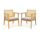Mid Century Modern Accent Chairs Set of 2 with Breathable Rattan Back-Natural