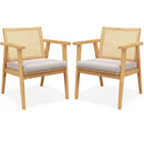 Mid Century Modern Accent Chairs Set of 2 with Breathable Rattan Back-Natural