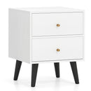 Mid Century Modern Bedside Table Nightstand with Golden Knobs and Raised Support Legs-White