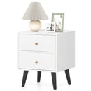 Mid Century Modern Bedside Table Nightstand with Golden Knobs and Raised Support Legs-White