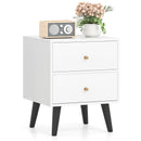 Mid Century Modern Bedside Table Nightstand with Golden Knobs and Raised Support Legs-White