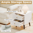 Mid Century Modern Bedside Table Nightstand with Golden Knobs and Raised Support Legs-White