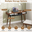 Mid-Century Modern Computer Desk with Drawer and Open Compartment-Brown