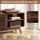Mid Century Modern Entertainment Center with Grille-style Sliding Doors for Living Room