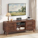 Mid Century Modern Entertainment Center with Grille-style Sliding Doors for Living Room
