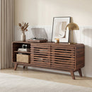 Mid Century Modern Entertainment Center with Grille-style Sliding Doors for Living Room