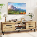 Mid Century Modern TV Stand with Sliding Doors and Cable Hole for 65 Inch TVs-Natural