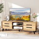 Mid Century Modern TV Stand with Sliding Doors and Cable Hole for 65 Inch TVs-Natural