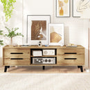 Mid Century Modern TV Stand with Sliding Doors and Cable Hole for 65 Inch TVs-Natural