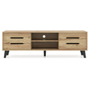 Mid Century Modern TV Stand with Sliding Doors and Cable Hole for 65 Inch TVs-Natural