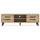 Mid Century Modern TV Stand with Sliding Doors and Cable Hole for 65 Inch TVs-Natural