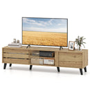 Mid Century Modern TV Stand for 80 Inch TVs with Sliding Door Cabinets and Storage Shelves-Oak