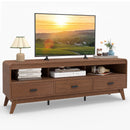Mid Century Modern TV Stand for TVs up to 70" with 3 Storage Drawers and Open Shelves-Walnut