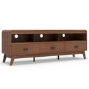 Mid Century Modern TV Stand for TVs up to 70" with 3 Storage Drawers and Open Shelves-Walnut