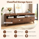 Mid Century Modern TV Stand for TVs up to 70" with 3 Storage Drawers and Open Shelves-Walnut