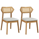Mid Century Rattan Dining Chairs Set of 2 with Wood Frame