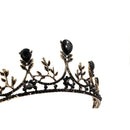 Midnight Blossom Tiara Crown in Gold with Black Gems | Dark Princess Gothic Crown Party or Bridal Hair Accessory