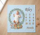 Personalized Baby Safari Milestone Blanket with Name | Lavender Pink, Light Blue & Cream | Custom Baby Gift
