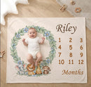 Personalized Baby Safari Milestone Blanket with Name | Lavender Pink, Light Blue & Cream | Custom Baby Gift