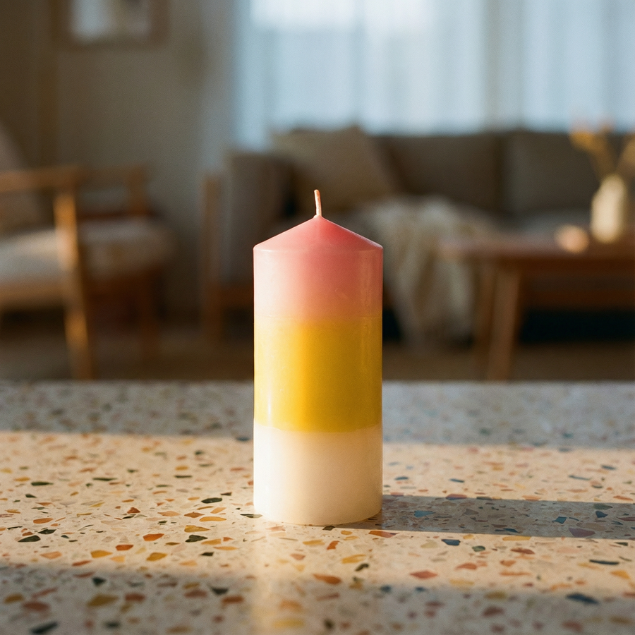Mini Pillar Candle in Pink Orange White | Aesthetic Unscented Dinner Candle 4.75