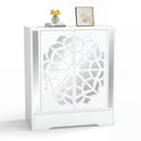 Mirrored Shoe Cabinet 4-Tier Shoe Organizer with Large Drawer-White