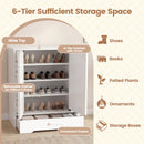 Mirrored Shoe Cabinet 4-Tier Shoe Organizer with Large Drawer-White