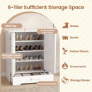Mirrored Shoe Cabinet 4-Tier Shoe Organizer with Large Drawer-White