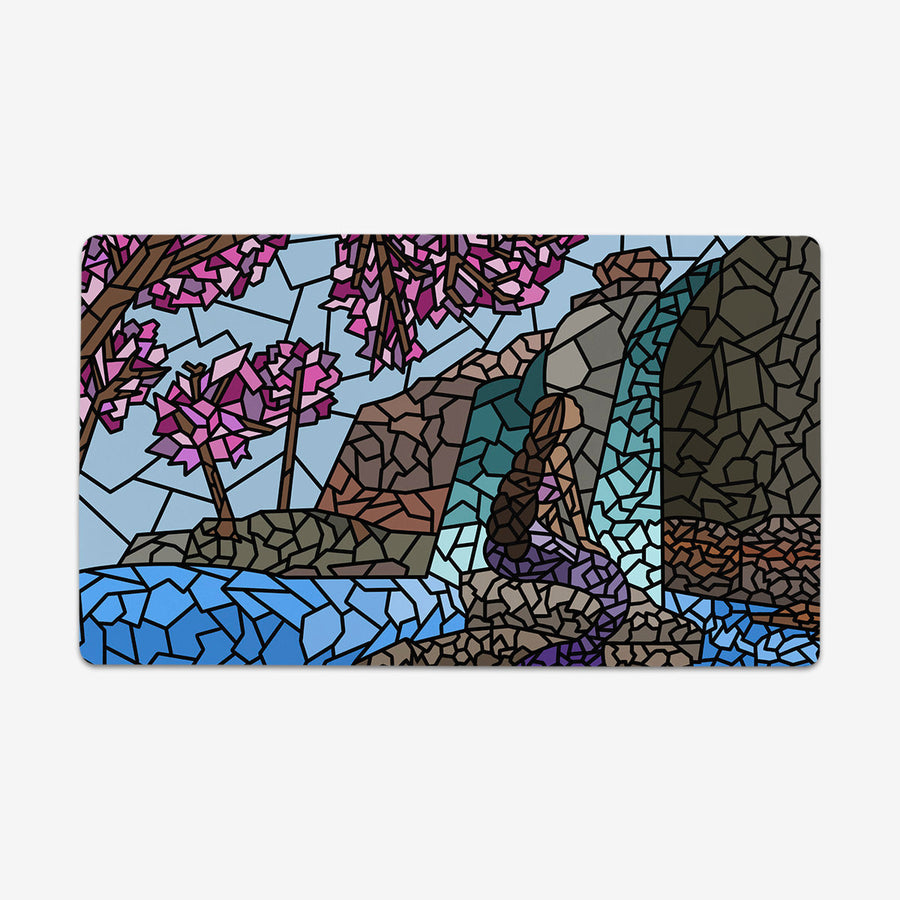 Mermaid Stained Glass with Blossom Trees and Waterfalls Playmat