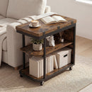 Mobile Side Table with Foldable Swivel Top and 2-Tier Shelf