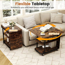 Mobile Side Table with Foldable Swivel Top and 2-Tier Shelf