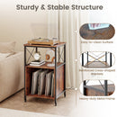 Mobile Record Player Stand with Power Outlet with Open Shelf and Dividers-Rustic Brown