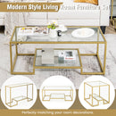 Modern 2-Tier Rectangular Coffee Table with Glass Table Top