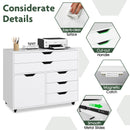 Modern Vertical 5-Drawer Mobile Chest with Door 5 Casters