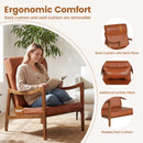Modern Accent Chair with Solid Rubber Wood Faux Leather Upholstered Armchair