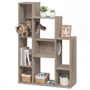 Modern Cat Bookshelf Cat Tree 8-Section Storage Cabinet with 2 Round Holes