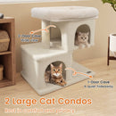 Modern Cat Tree Space-saving Cat Tower with Upholstered Perch and 2 Cat Condos