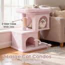 Modern Cat Tree Space-saving Cat Tower with Upholstered Perch and 2 Cat Condos