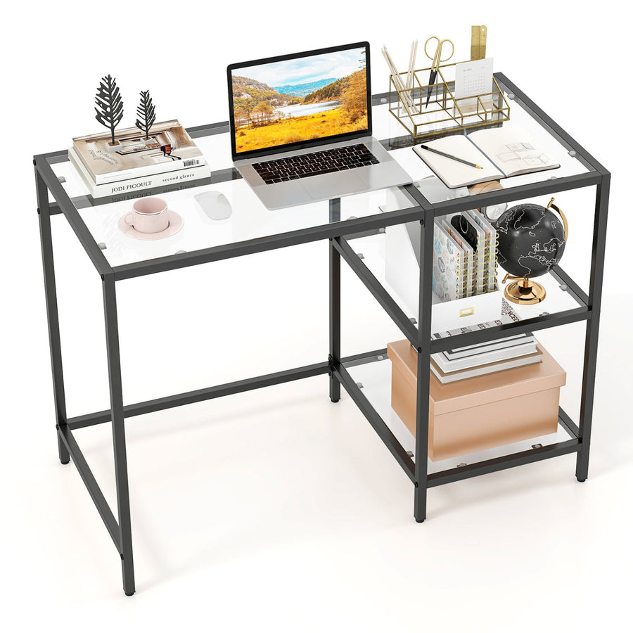 Modern Console Table with 2 Open Shelves and Metal Frame-Golden