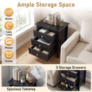 Modern Farmhouse 3-Drawer Night Stand with Wood Grain Accents for Bedroom