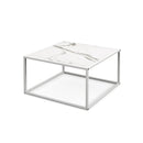 Modern Glass Square Coffee Table with Metal Frame for Living Room
