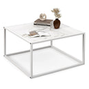 Modern Glass Square Coffee Table with Metal Frame for Living Room