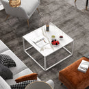 Modern Glass Square Coffee Table with Metal Frame for Living Room