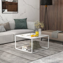 Modern Glass Square Coffee Table with Metal Frame for Living Room