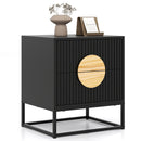 Modern Mid Century Fluted Nightstand with 2 Drawers and Pine Wood Handles for Bedroom