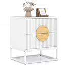 Modern Mid Century Fluted Nightstand with 2 Drawers and Pine Wood Handles for Bedroom