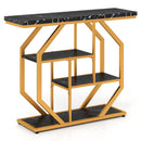 Modern Sofa Table Behind Couch 4-Tier Console Table with Faux Marble Tabletop-Black