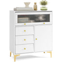 Chest of Drawers with Flip Up Fluted Glass Door for Bedroom Kitchen-Gray