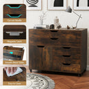 Modern Vertical 5-Drawer Mobile Chest with Door 5 Casters