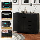 Modern Vertical 5-Drawer Mobile Chest with Door 5 Casters